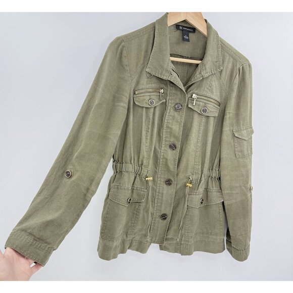 INC International Concepts Green 100% Linen Military Style Jacket Sz M Preppy - Picture 10 of 10